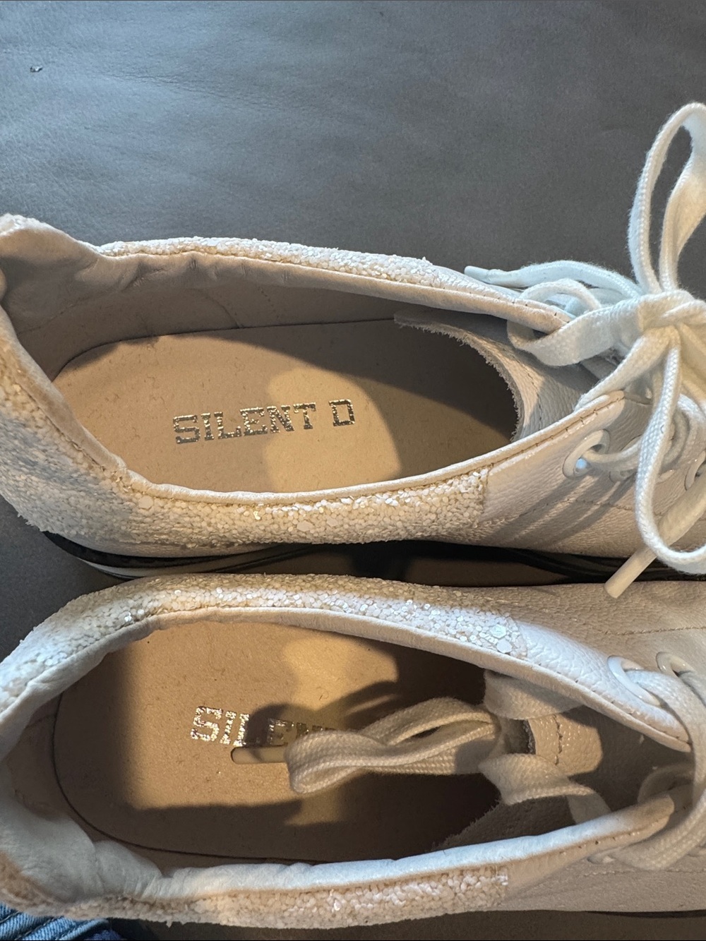 Silent D white leather glitter sparkle Siobhan platform lace up sneaker. Size 40 - Picture 5 of 7